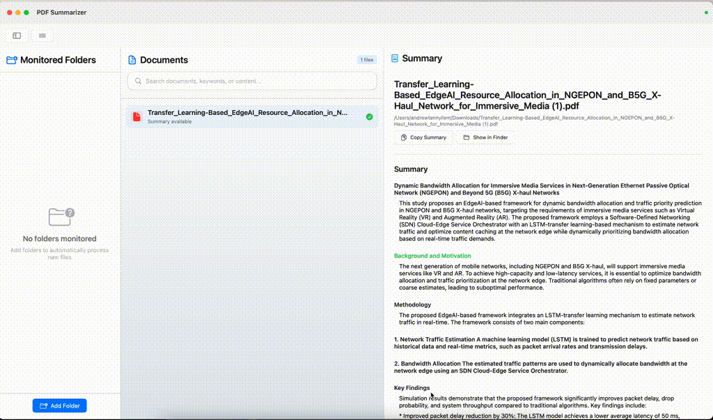PDFsummary UI screenshot