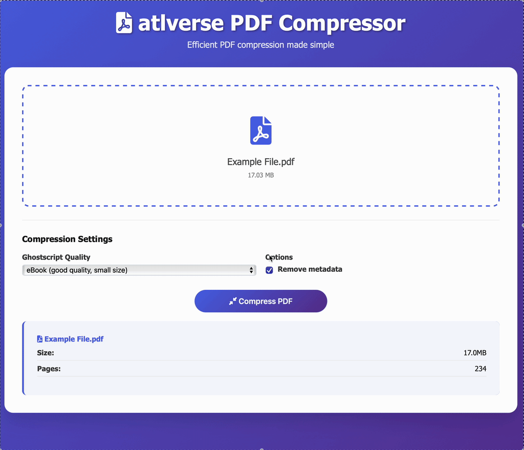 PDFcompressor UI screenshot